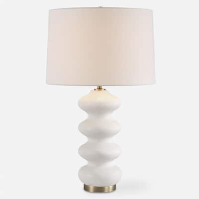 Porcelain Table Lamp with Round Shade - 26.25" - White and Brass