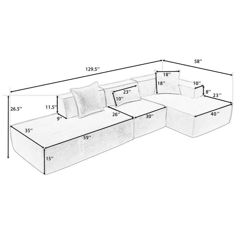 3-Seat Modern Modular Combination Free Installation L-Shaped Sofa Set
