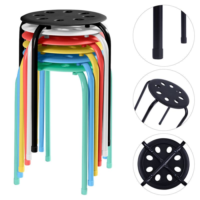 Javlergo 6-Pack Plastic Stackable Stools, Portable 8 Holes Metal Round Top Stools for Kitchen/Classrom