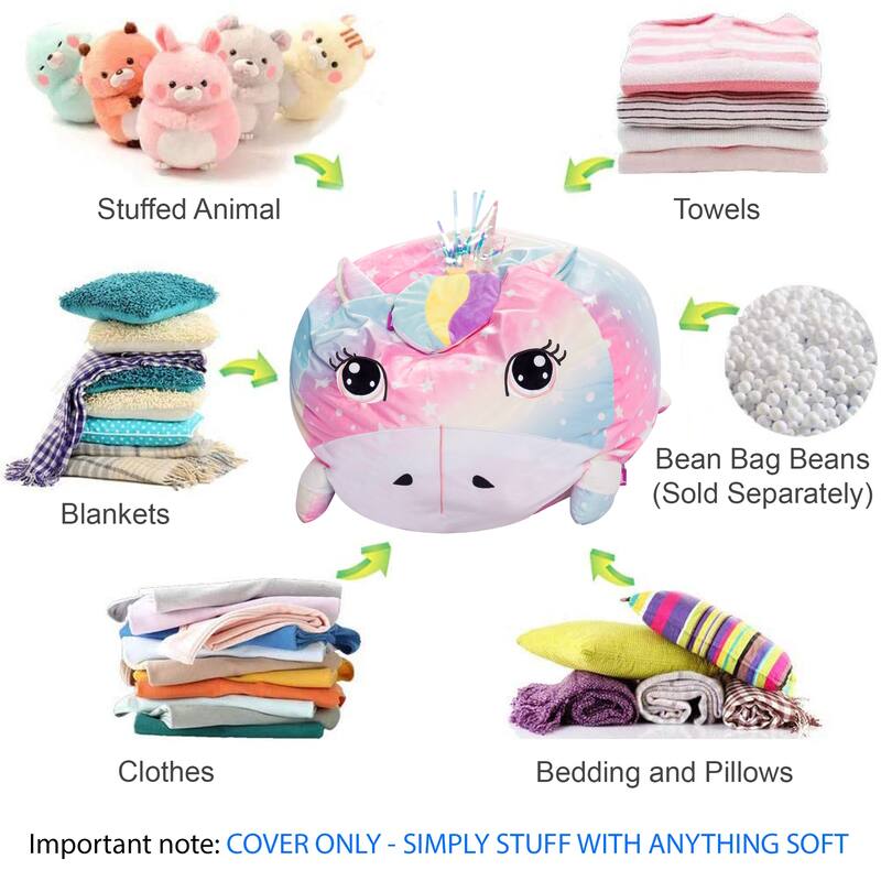 Stuffed Animal Storage Bean Bag Chair Cover only for Kids, Toy Holder