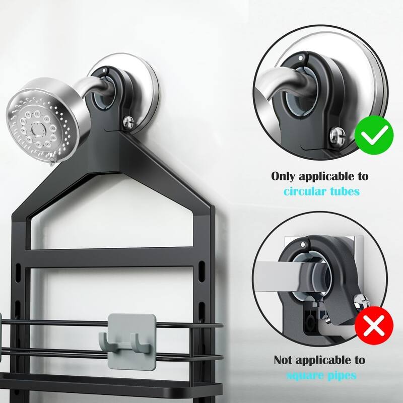 Shower Caddy Organizer Over Head Anti-Swing Hanging Bathroom Shelves Basket Rack Rustproof (Black, 11.96" x 4.84" x 39") - Black