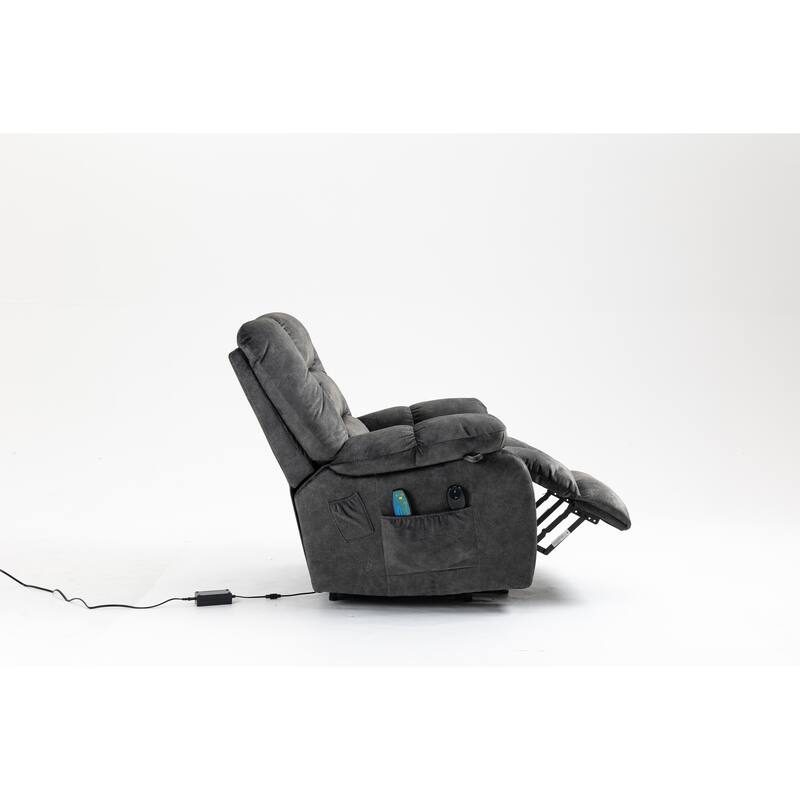 Power Lift Recliner Chair with Massage & Heat, Velvet Upholstered Electric Recliner, Lounge Sofa Chair with Side Pockets