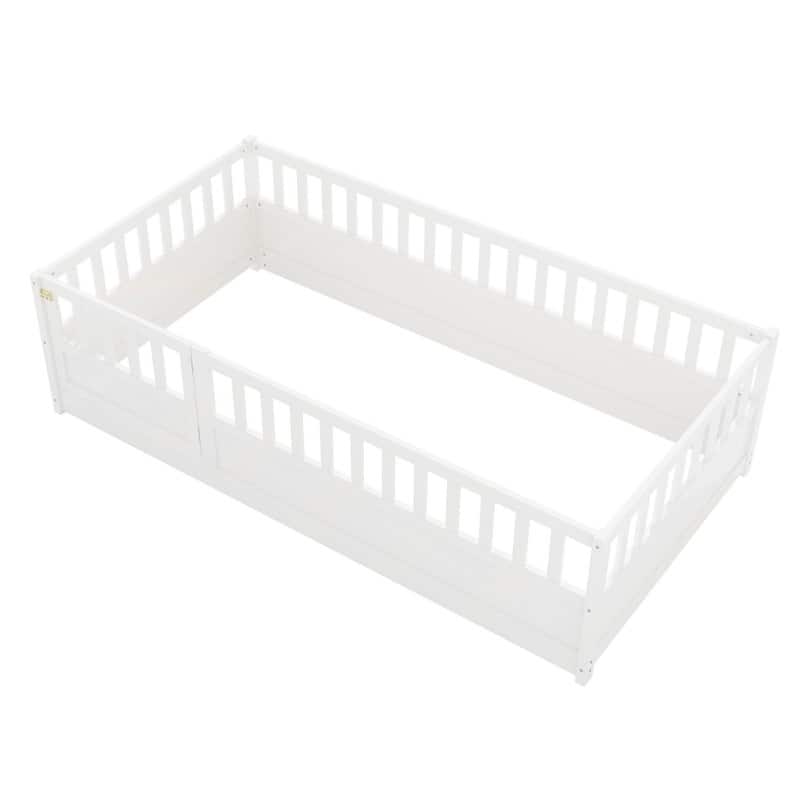 Twin Size Floor Bed with Super High Security Barrier and Door,No Support Slat