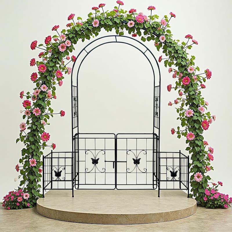 Garden Arch Arbor Trellis for Climbing Plants with Gate, Durable Metal Garden Arch Outdoor Wedding Arch, 7.15ft