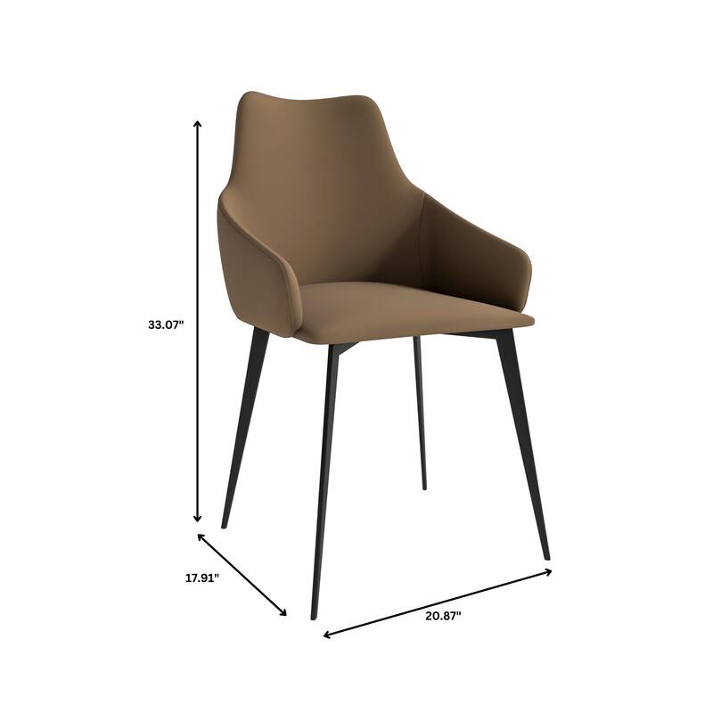 Sonnet Dining Chair with Upholstered Seat and Arms in Black Metal by LeisureMod