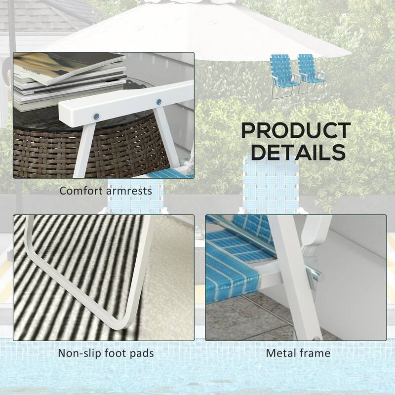 Set of 2 Patio Folding Chairs with Armrests, Outdoor Camping Chairs, Portable Lawn Chairs for Camping, Garden, Pool, Beach