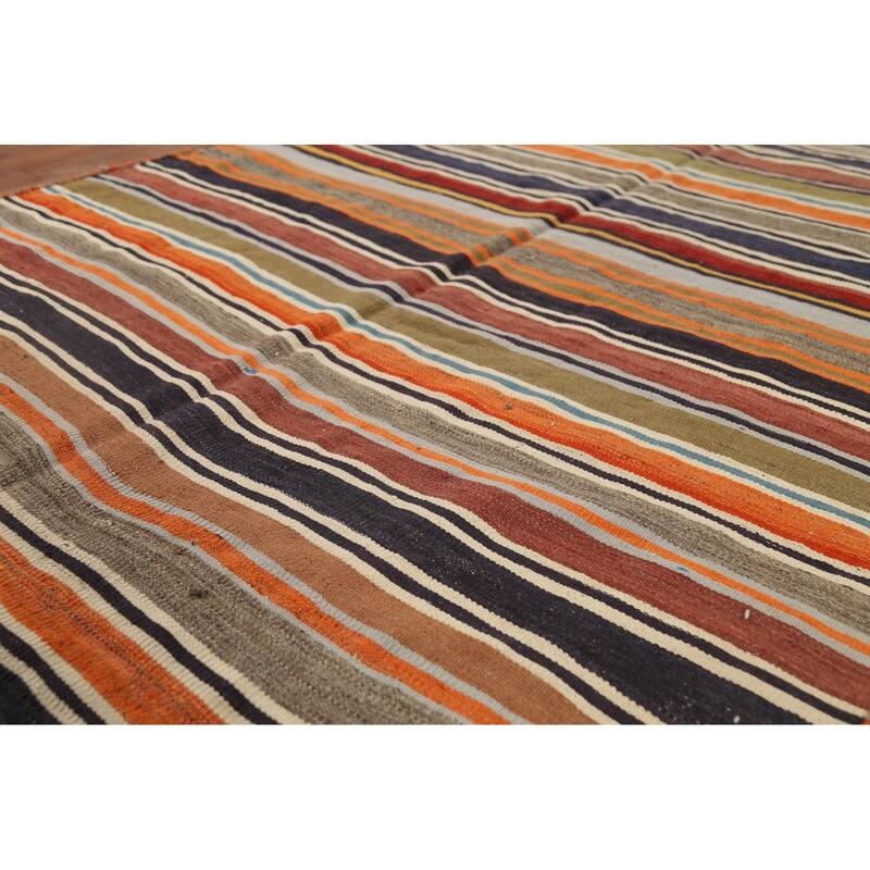 Striped Kilim Qashqai Persian Vintage Area Rug Flatweave Wool Carpet - 5'0"x 9'10"