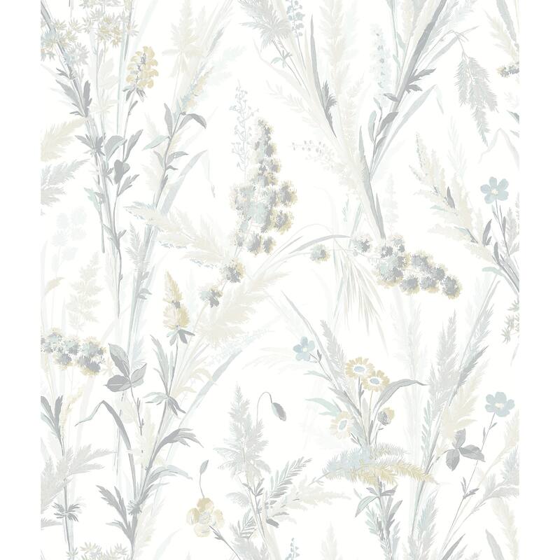 Botanical Gloucester Hillaire Wheat Meadow 33 ft L X 20.5 in W Wallpaper. - Light Blue