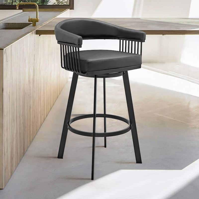 Bronson Faux Leather Upholstered Metal Swivel Bar or Counter Stool