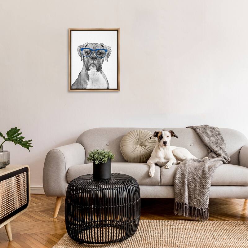 Stupell Fun Boxer Dog Wearing Glasses Framed Floater Canvas Wall Art by Annalisa Latella