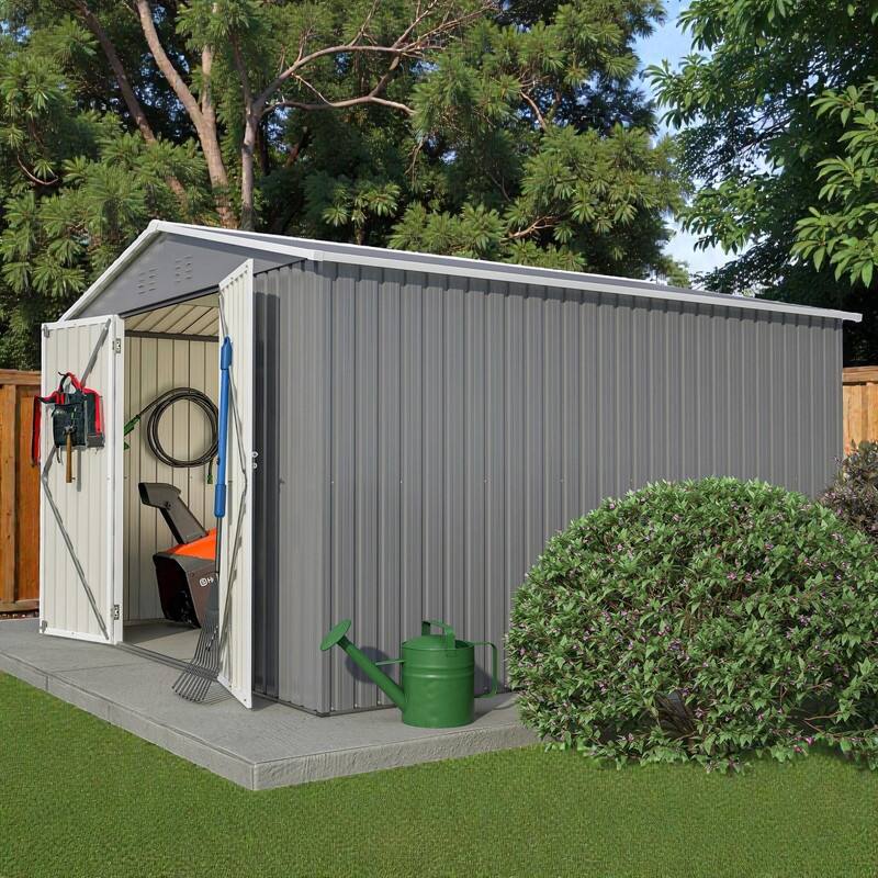 10' x 10' Outdoor Metal Storage Shed, Heavy-Duty Frame with Lockable Double Doors, All-Weather Garden Tool Shed