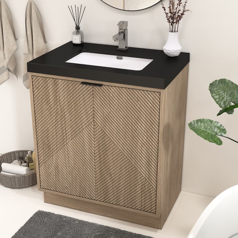 Milano 30" Freestanding Bathroom Vanity with Black Acrylic Sink