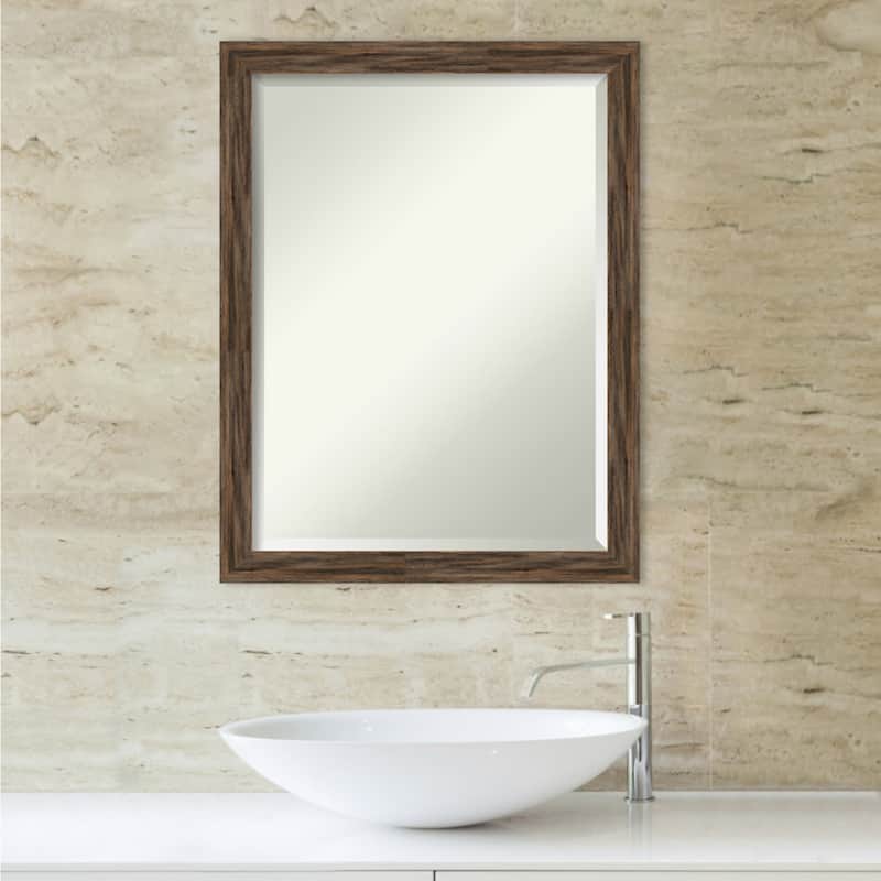 Beveled Wood Bathroom Wall Mirror - Regis Barnwood Mocha Narrow Frame - Regis Barnwood Mocha Narrow