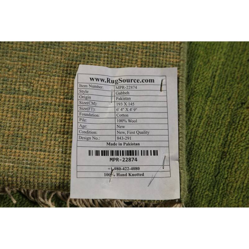 Green Gabbeh Modern Area Rug Hand-Knotted Wool Carpet - 4'9" x 6'4"