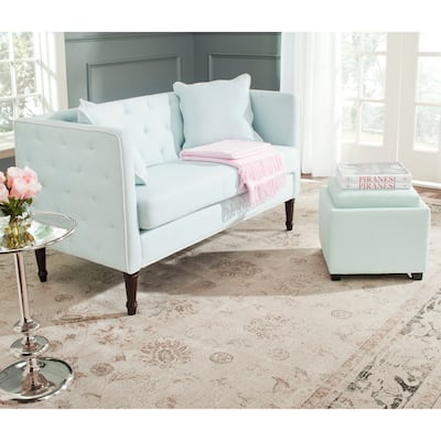 SAFAVIEH Sarah Powder Blue Tufted Settee - 0