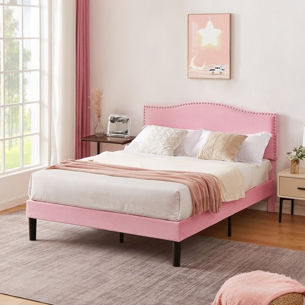VECELO, Upholstered Platform Bed Frame with Adjustable Headboard, Twin/Full/Queen Size Beds