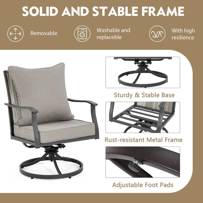 Outdoor Swivel Rocker Chairs Set of 2, Heavy-Duty 360° Swivel Patio Chairs with Cushions, All-Weather Steel Frame for Garden
