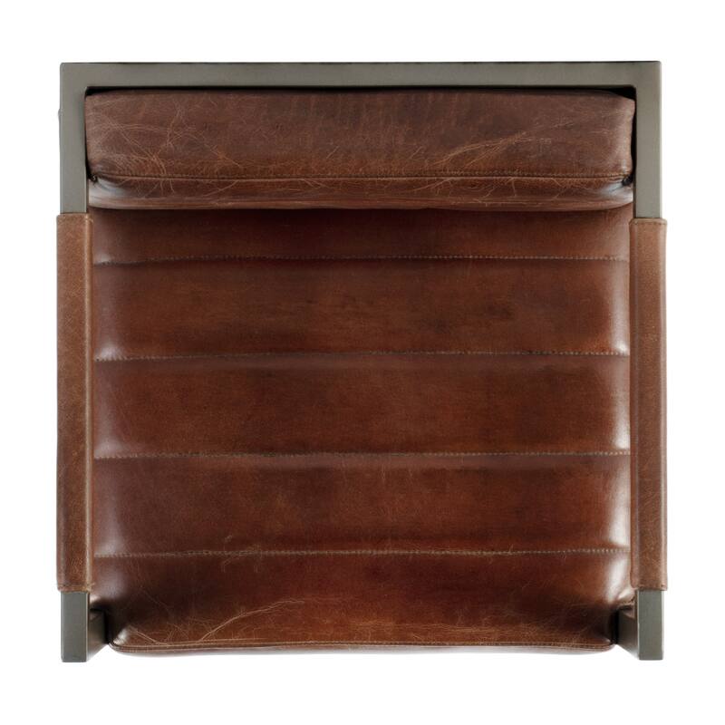 Dennis 31 in. Seat Height Leather and Iron Accent Stool with Low Back