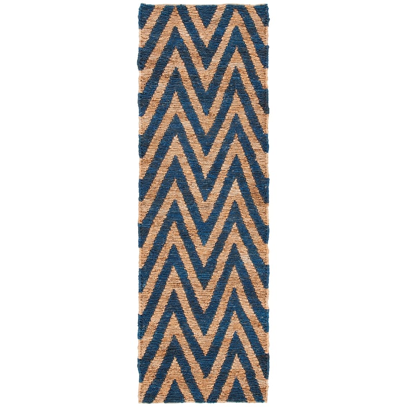 SAFAVIEH Handmade Organica Melinija Casual Jute Rug - 2'6" x 10' Runner - Blue/Natural