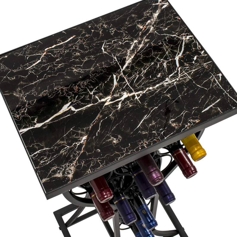 Metal With Marble Finish Top Wine Storage Organizer Display Rack Table