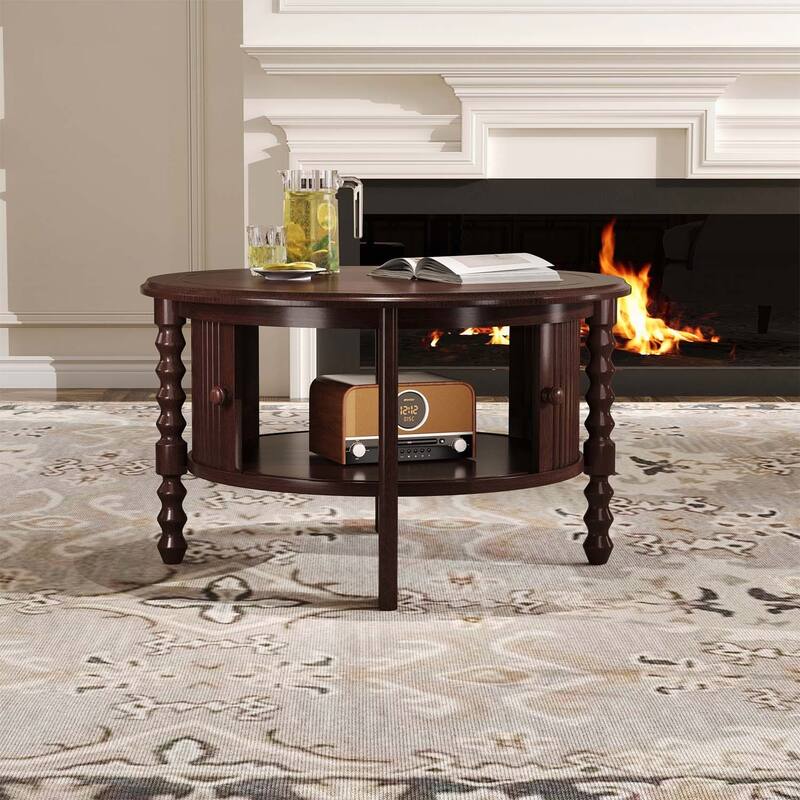 Vintage Coffee Table with Sliding Door Storage,for Small Living Spaces