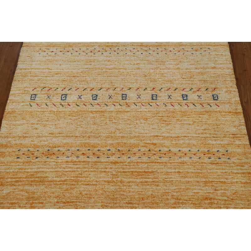 Yellow Gabbeh Indian Rug Hand-Knotted Wool Carpet - 3'10" x 5'9"