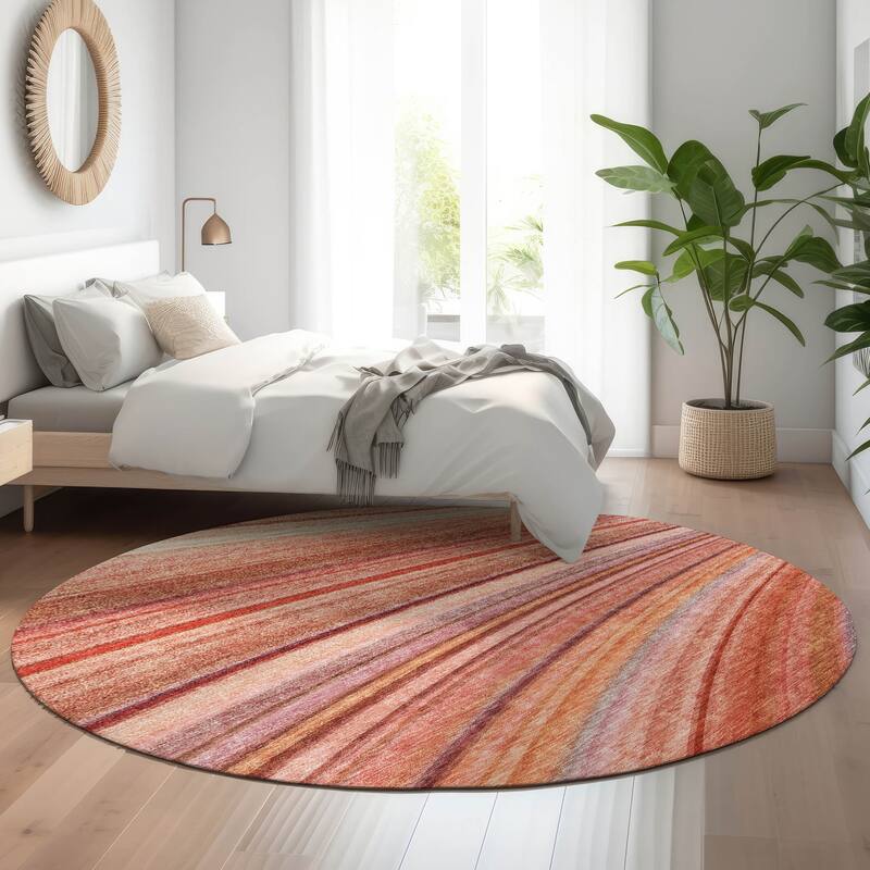 Premium Washable Super Soft Striped Abstract Mayfield Rug - Terracotta - 8' x 8' - Round