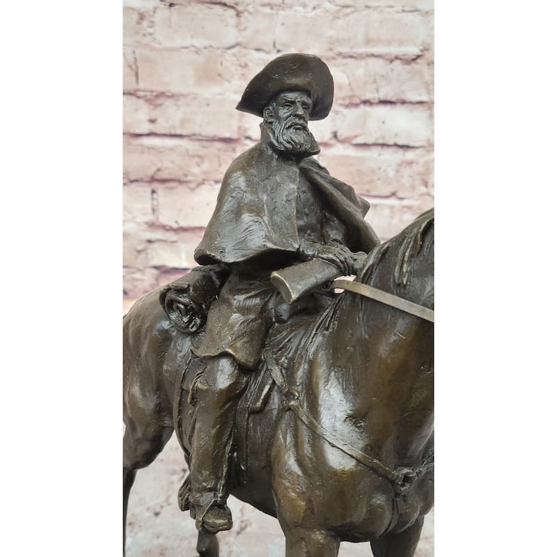 Bronze Explorer On Imitative Horseback – Detailed Historical Sculpture On Marble Base