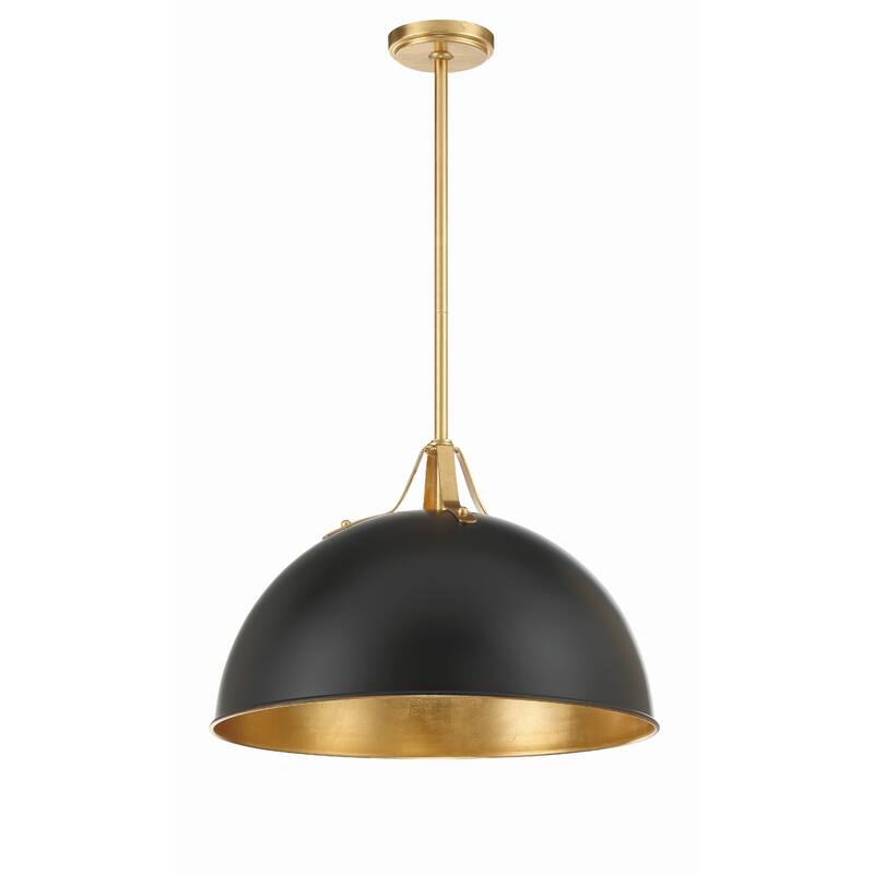 Soto 1 Light Matte Black & Antique Gold Pendant - 20"W x 13.25"H