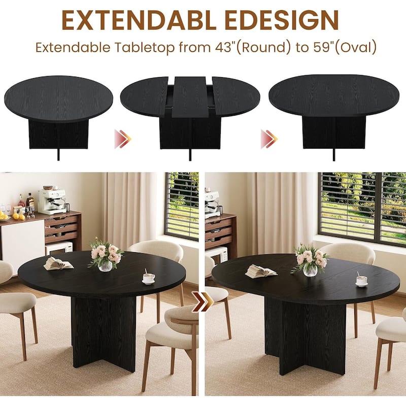 Extendable Round Kitchen Dining Table for Dining Room, Kitchen, Living Room