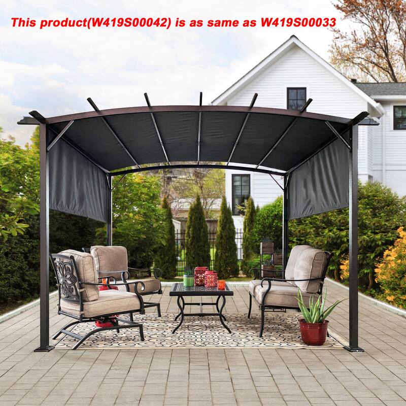 12x9 Ft Outdoor Pergola with Retractable Canopy, Steel Frame Gazebo for Gardens, Terraces, and Backyards