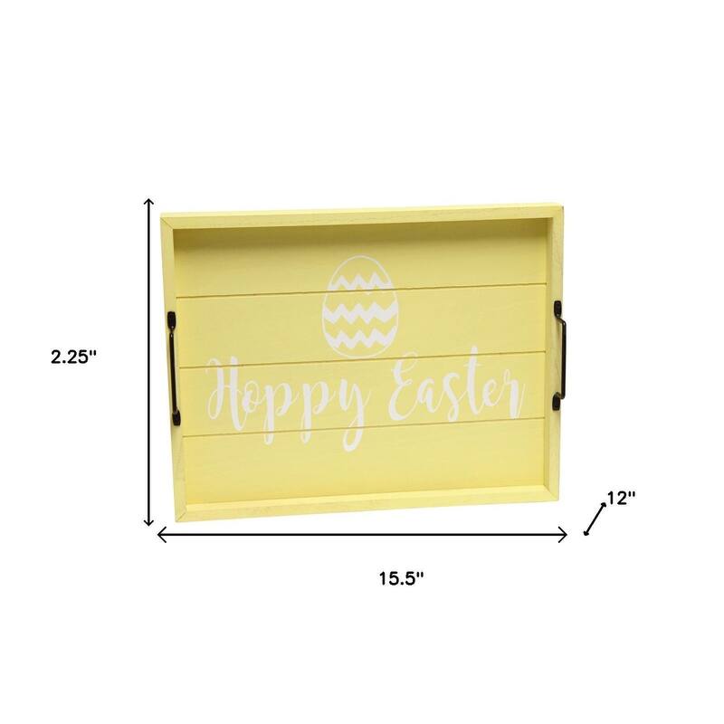 HomeRoots 16" Yellow And White Happy Easter Serving Tray With Handles - 15.50 in. x 2.25 in. x 12.00 in.
