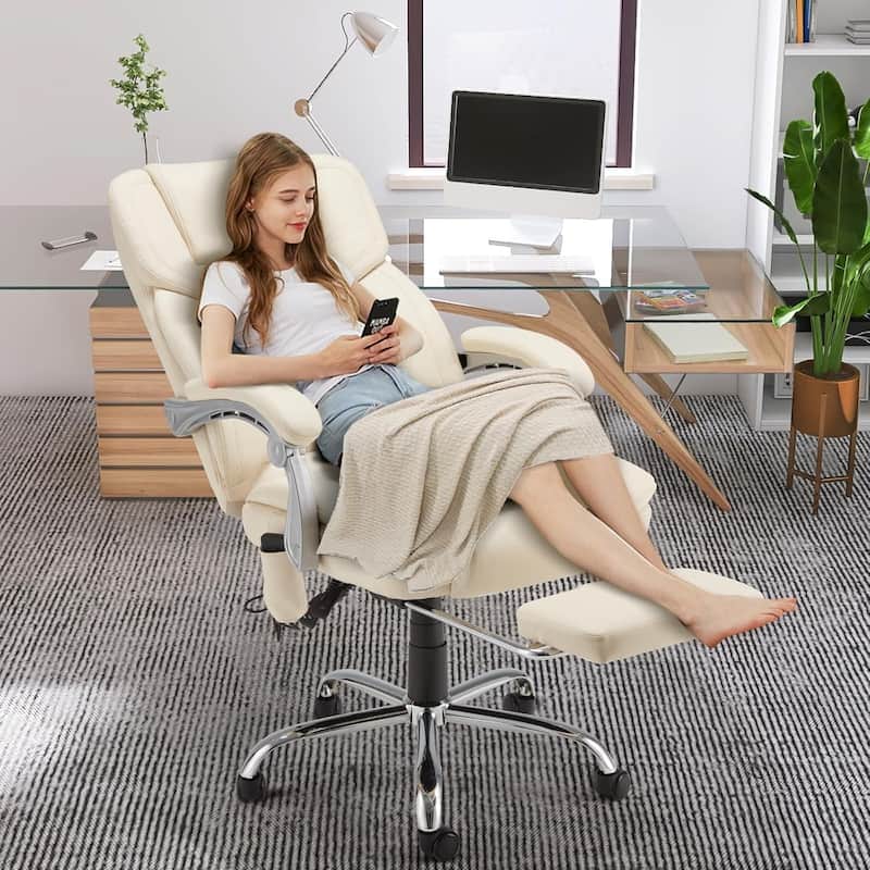 EROMMY Ergonomic Heated Massage Office Chair with Lumbar Support, Reclining Backrest, 2/4/6-Point Massage