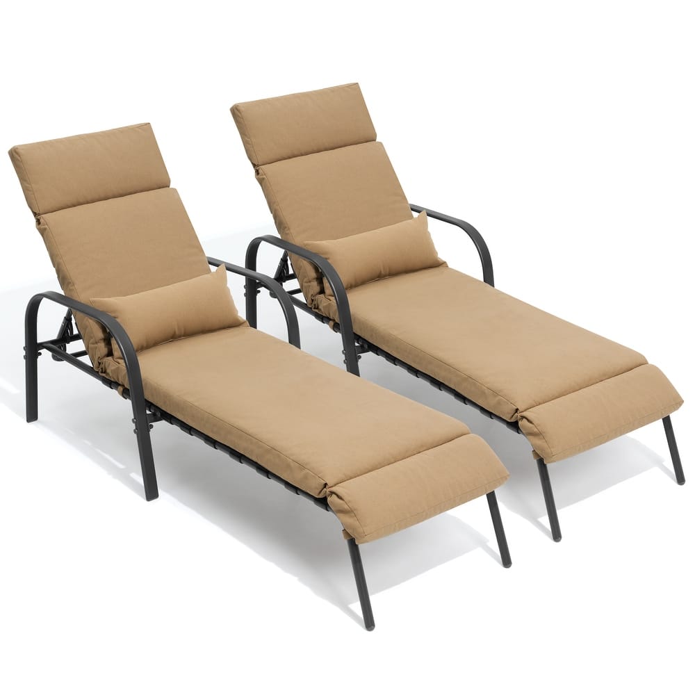 VredHom Outdoor Adjustable Chaise Lounge with Cushion and Pillow (Set of 2) - Set of 2