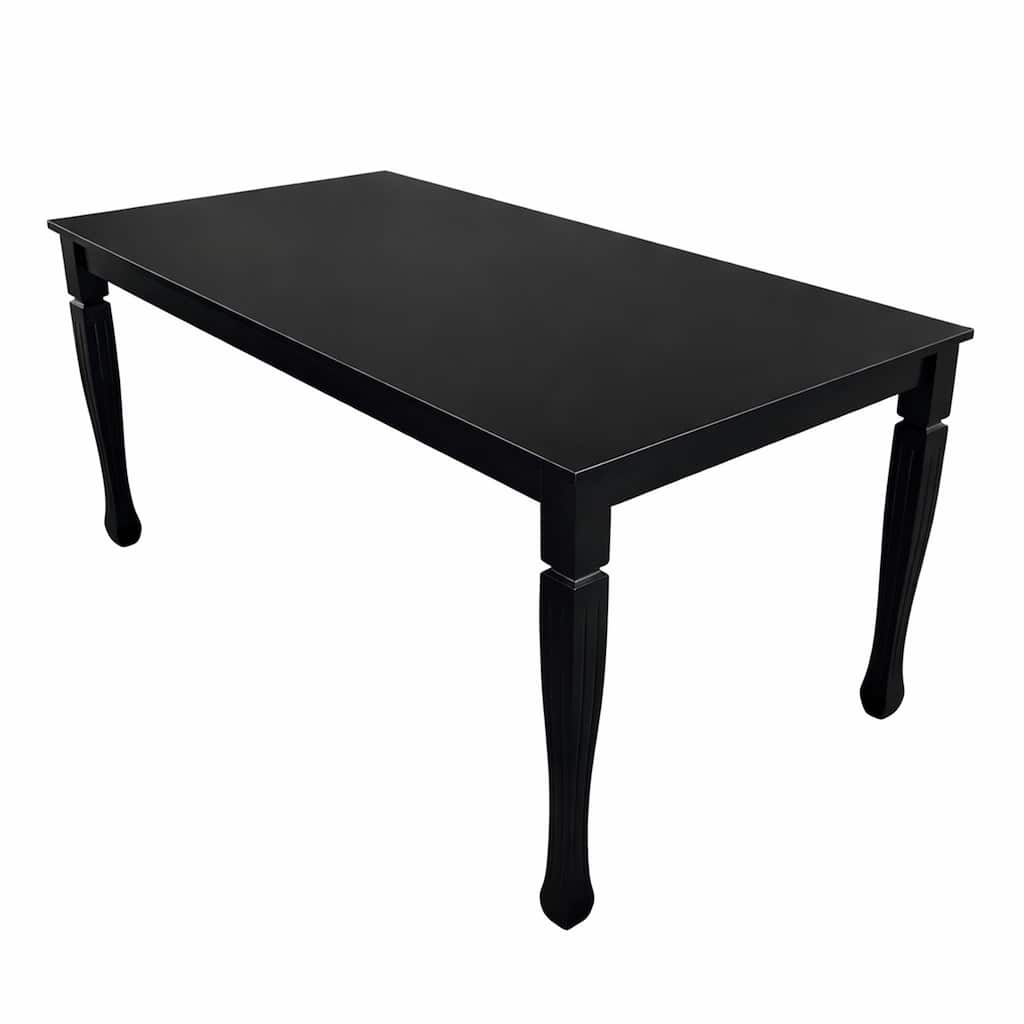 Modern 63 Inch Rectangular Dining Table, Black Finish Solid Rubberwood