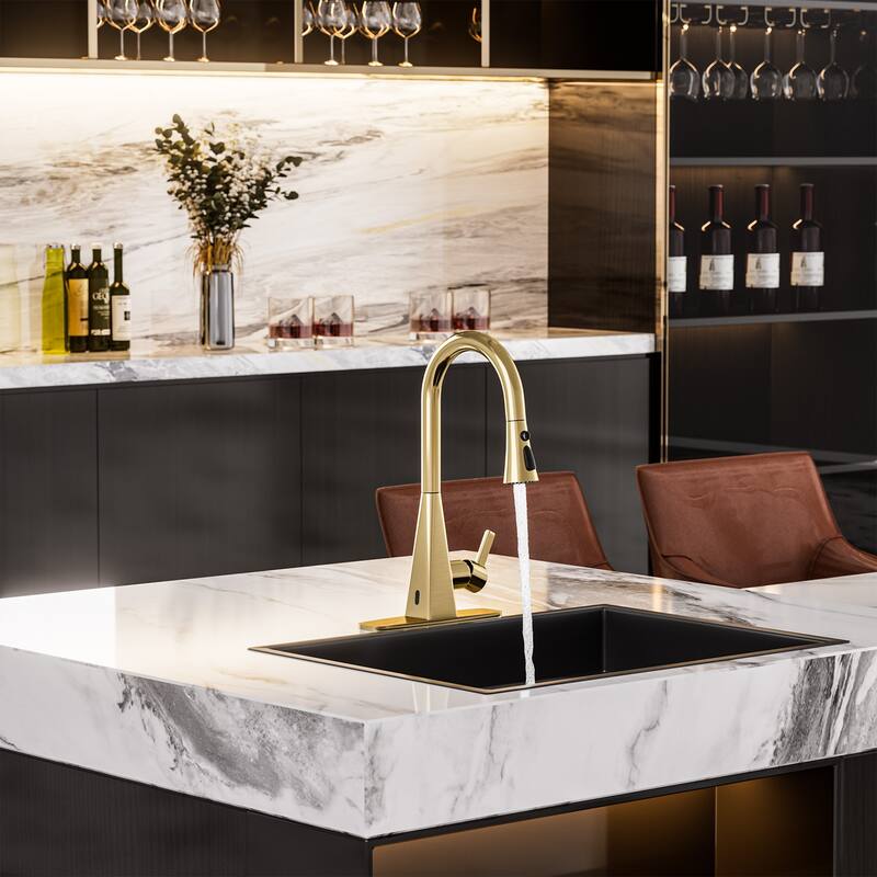 Smart Touchless Dual Sensor Pull Down Kitchen Faucet with Spout Swivel and 3 Function Sprayer