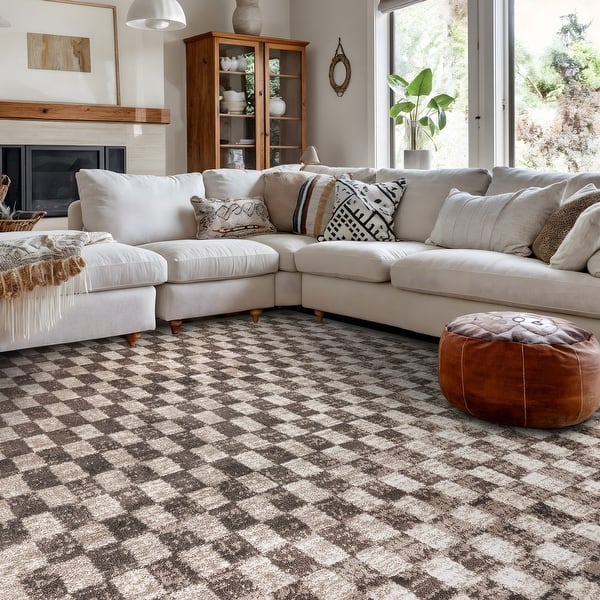 slide 2 of 52, World Rug Gallery Contemporary Checkered Area Rug 5' x 7' - Beige