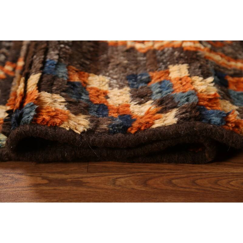 Hand Knotted Oriental 100% Wool Carpet Modern Tribal Brown Moroccan Area Rug - 9' 9'' X 6' 9''