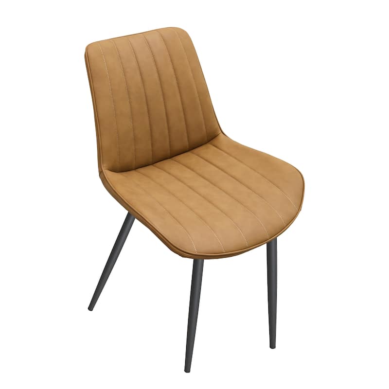 PU Leather Dining Chair with Metal Legs, Wave Pattern Upholstered Armless Chair Set of 6 for Kitchen, Living