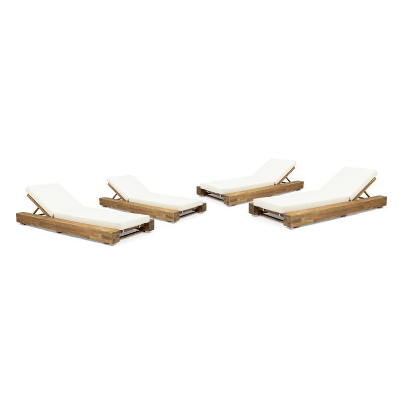 Broadway Outdoor Acacia Wood Chaise Lounge and Cushion Sets (Set of 4) by Christopher Knight Home - Sandblast Teak Finish+Cream