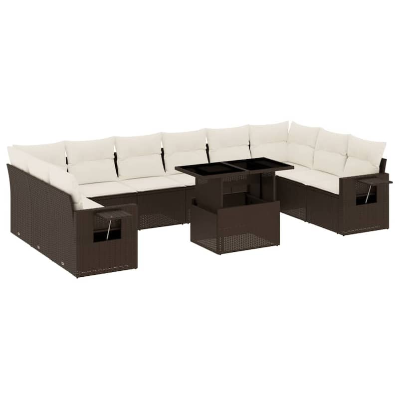 vidaXL Patio Sofa Set with Cushions Outdoor Furniture 11 Piece Poly Rattan - 24.4 x 24.4 x 27.2