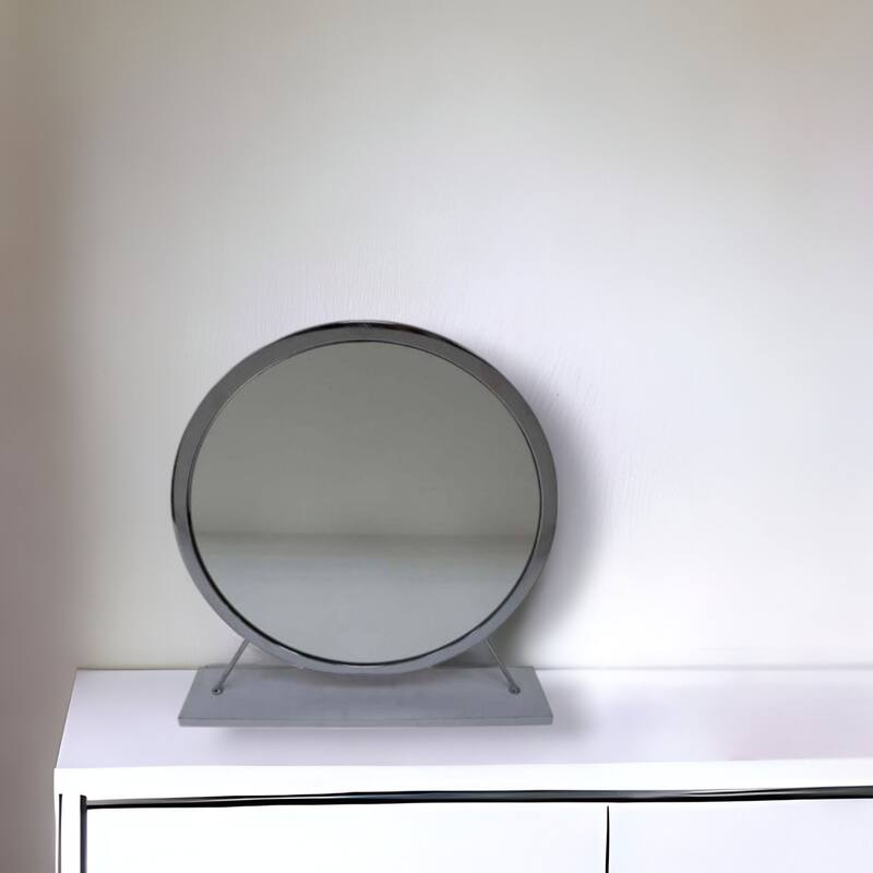 HomeRoots 19" Gray Round Metal Framed Freestanding Mirror - 19' X '19' X '4 - 19' X '19' X '4 - Gray