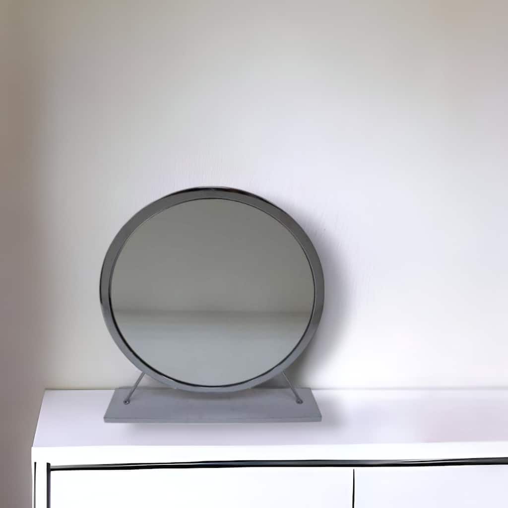 HomeRoots 19" Gray Round Metal Framed Freestanding Mirror - 19' X '19' X '4