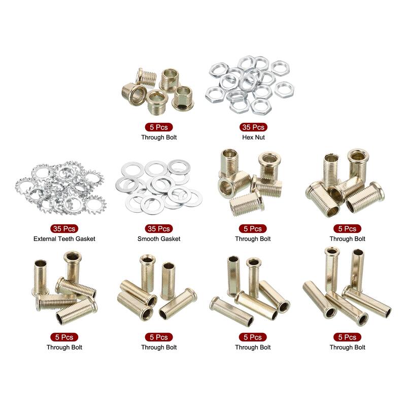 140pcs M10 Round Hollow Screw Bolts Through Hole Bolt Lamp Fasteners - Silver Tone