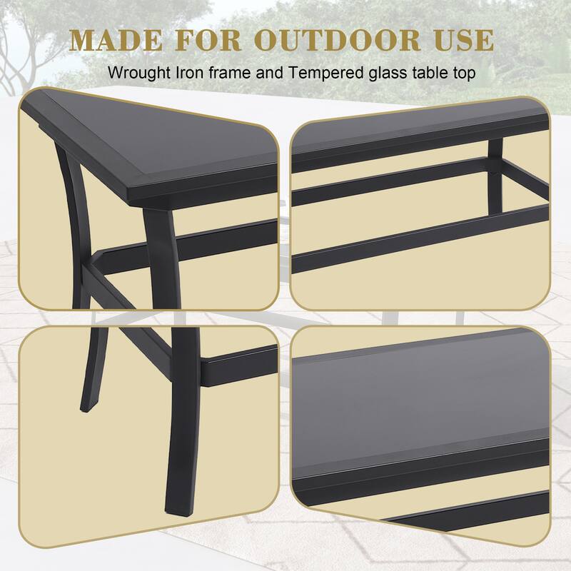 Outdoor Patio Metal 41" W Coffee Table with Glass Top