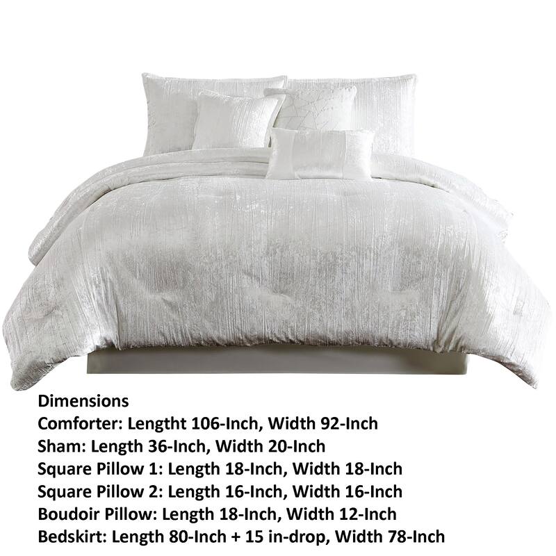 Jay 7 Piece King Comforter Set, Polyester Velvet Deluxe Texture, White