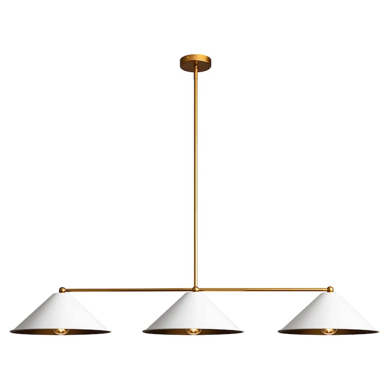 3-Light Mid-Century Modern Black/White Linear Cone Large Chandelier for Dining Room and Kitchen Island