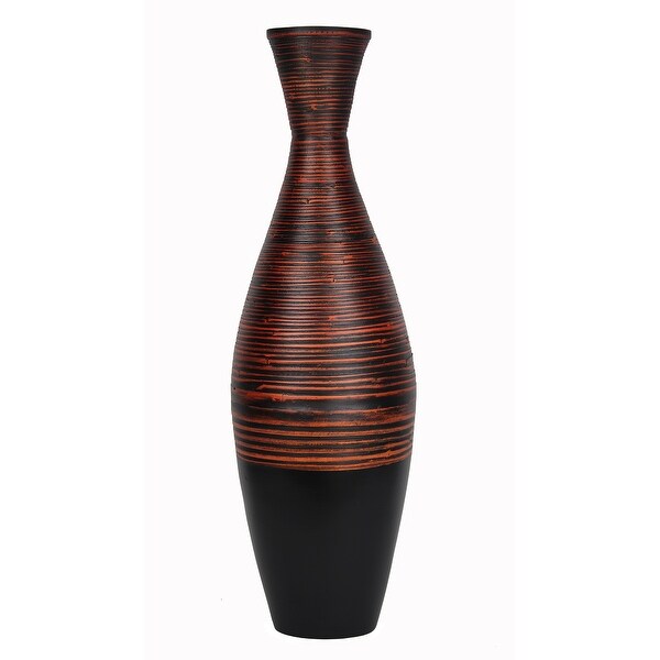 36" Spun Bamboo Floor Vase - Distressed Red & Matte Black