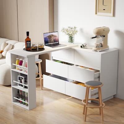 L Shaped Computer Desk with Drawers, Reversible Storage Cabinet, Modern Corner Office Desk for Home Office Study