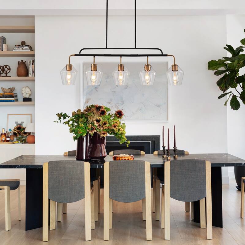 5 - Lights Modern Linear Glass Chandelier Kitchen Island Pendant Light - W44"